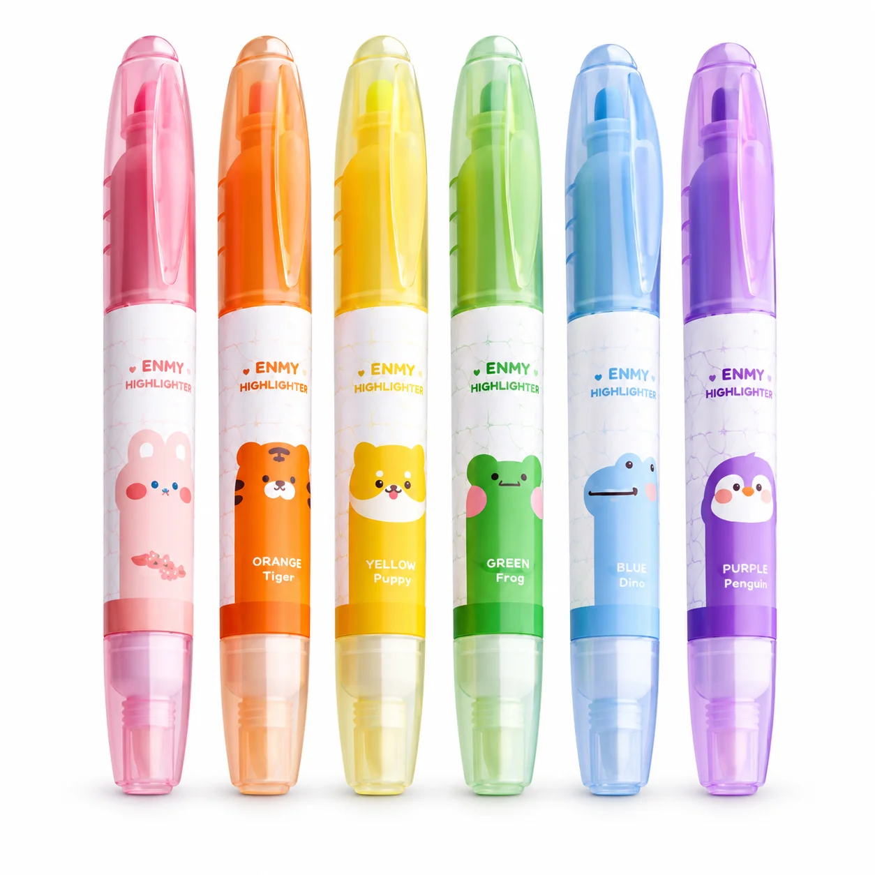 6 Colors Pastel Highlighter Pens Set Cute Cartoon Fluorescent Markers for School Study Notes Planner Office Stationery