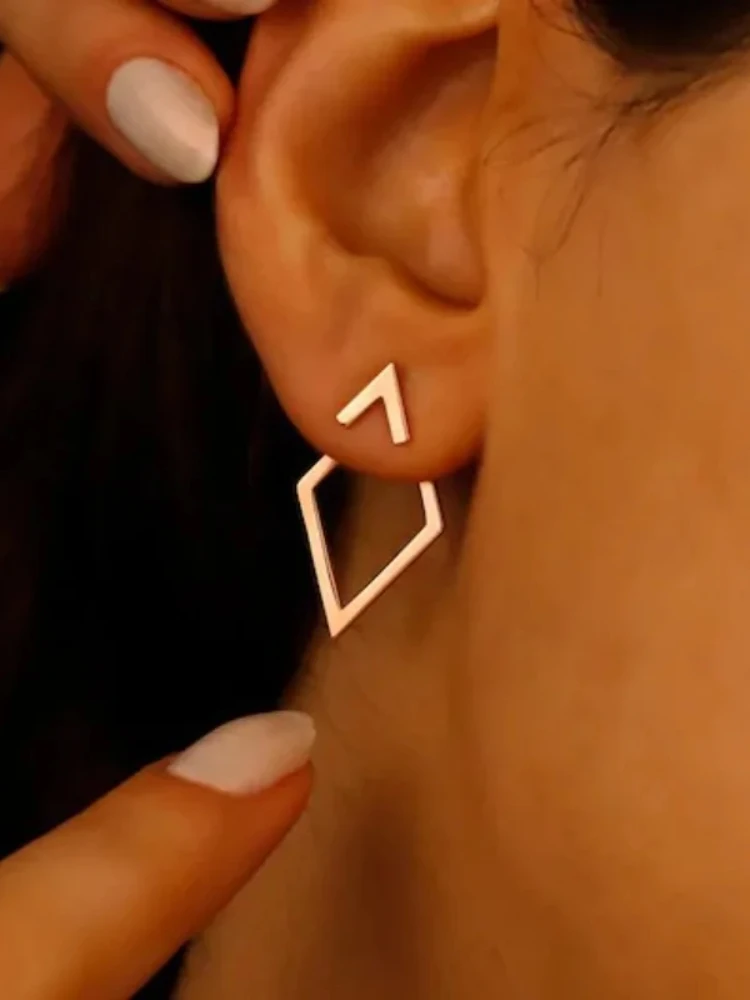 Personality Simple Geometric Square Hollow Stud Earrings for Women Temperament Gold Color Stainless Steel Korea Earring Jewelry