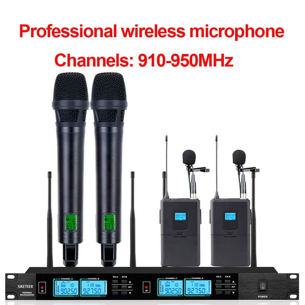 Microphone sans fil professionnel, microphone de conférence 4 canaux, adapté aux présentations dans les salles de réunion de toutes tailles.