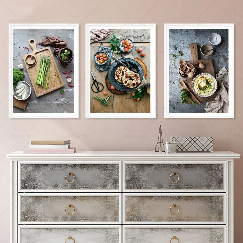 Fresh Meat Cheese Bread Food Canvas Painting Vintage Vegetable Fruit Print Poster Wall Art Picture Restaurant Home Kitchen Decor