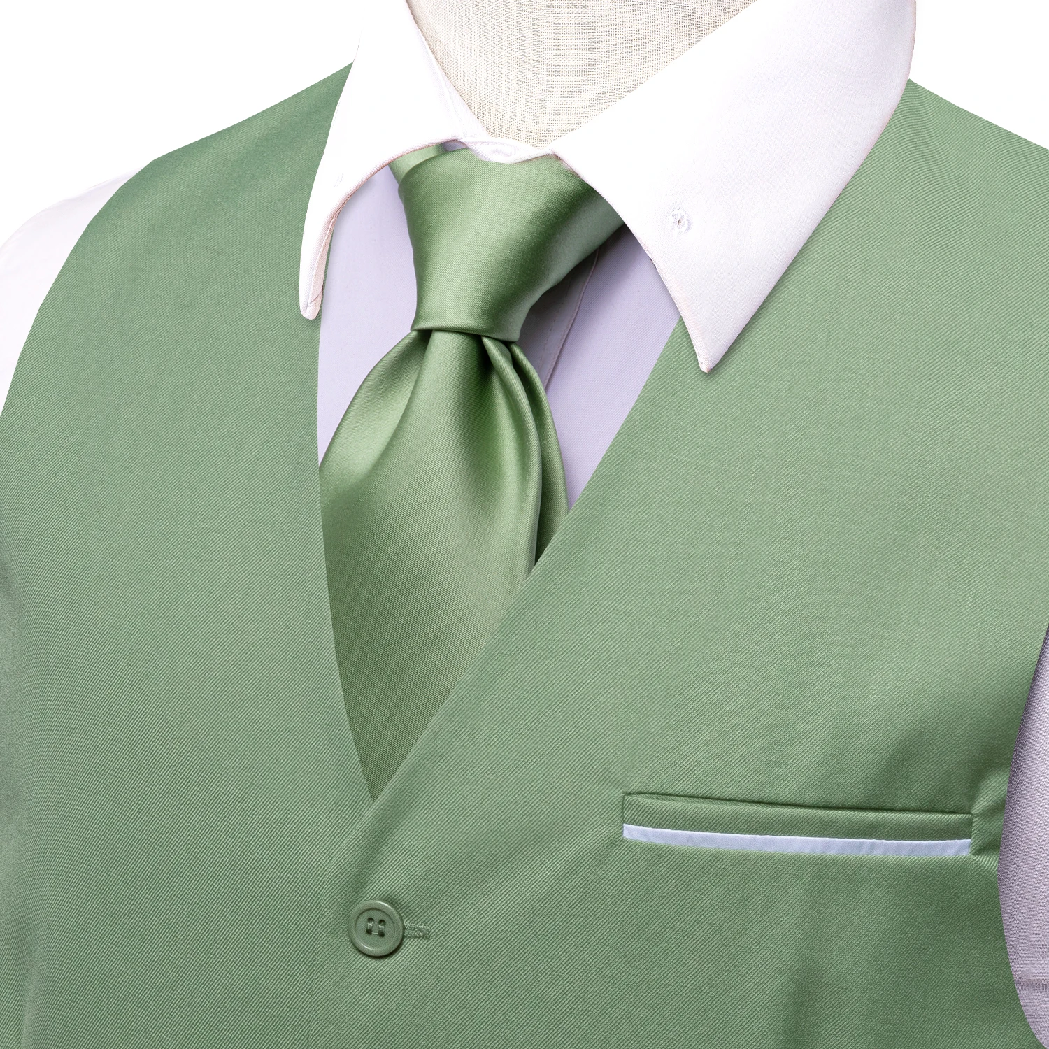 Fashion Pea Green Men\'s Silk Vests Classic Solid Waistcoat Neck Tie Hanky Cufflinks Sets for Male Business Party Designer Hi-Tie