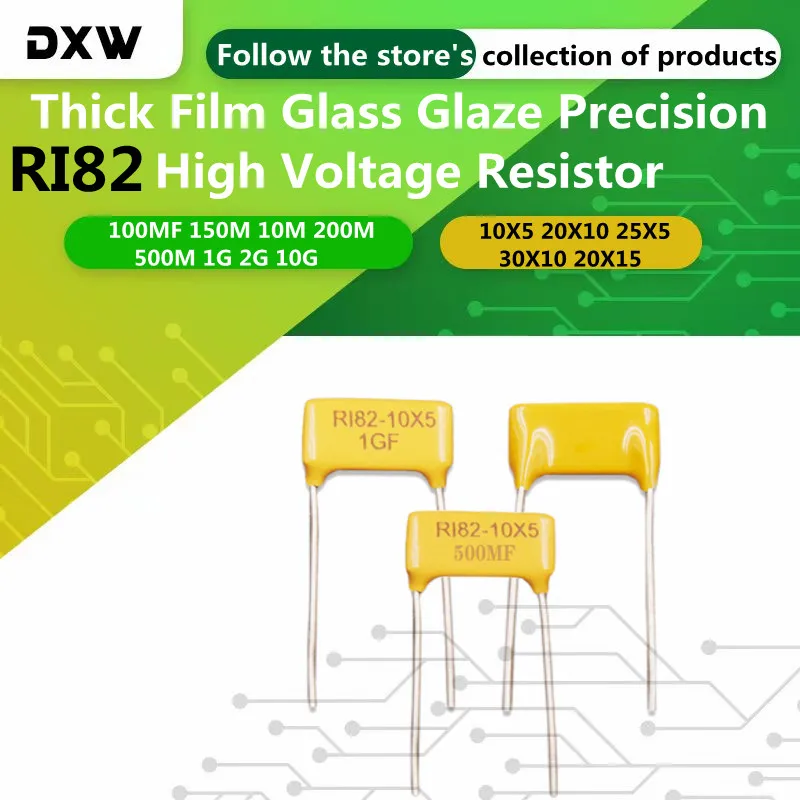 

2PS/Lot RI82 100MF 150M 10M 200M 500M 1G 2G 10G 10X5 20X10 25X5 30X10 20X15 Glass Glaze Precision High Voltage Resistor