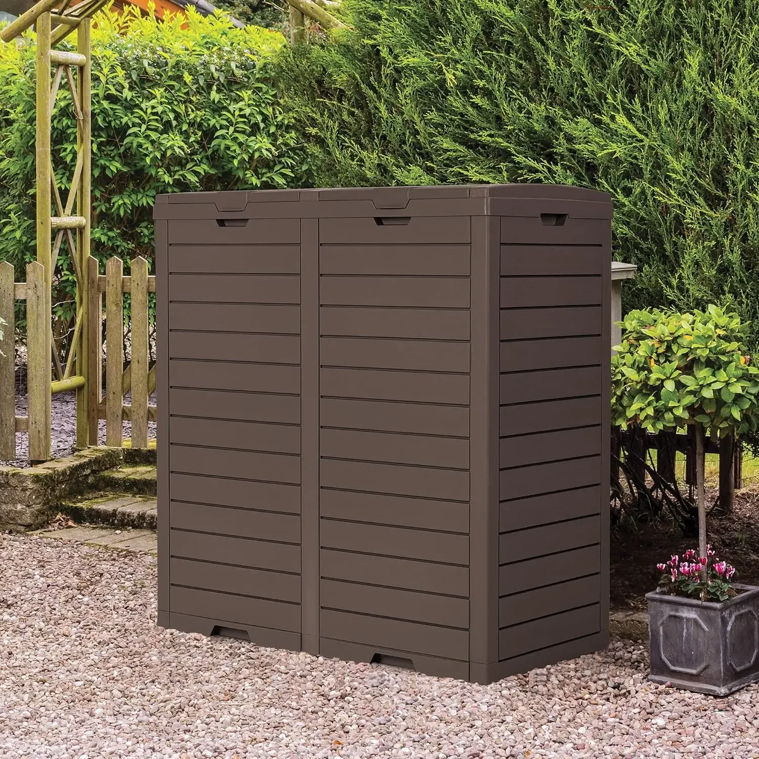 

#For 78 Gallon Resin Trash Can Outdoor Double Waste Bin Trash with Drip Tray Armrest for Garage Two Trash Bags for Patio Hideawa