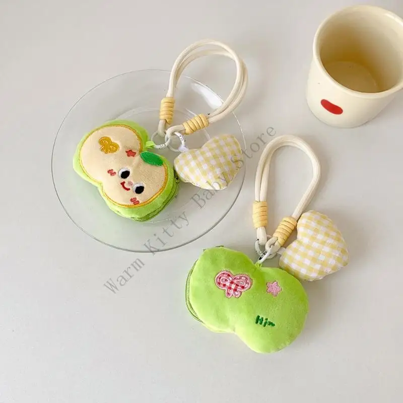 新しいぬいぐるみ漫画アップルキーホルダーミニコインパースバッグ韓国風ぬいぐるみチェック柄フルーツ子供用バックパックキーリングペンダントおもちゃ