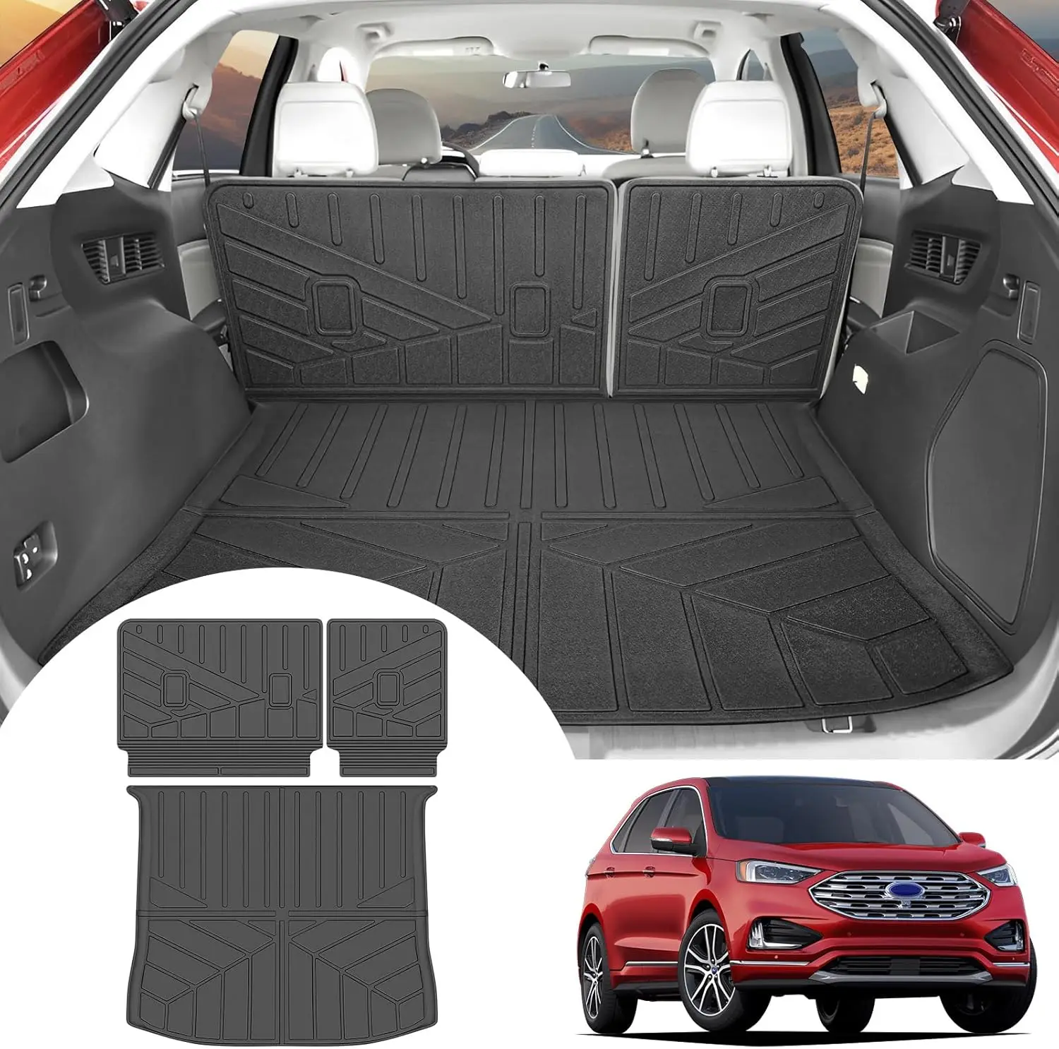 All-Weather Trunk Cargo and Seat Back Protection for 5-Seater SUVs, TPE Material, Black Color, Complete Set for Cargo Area