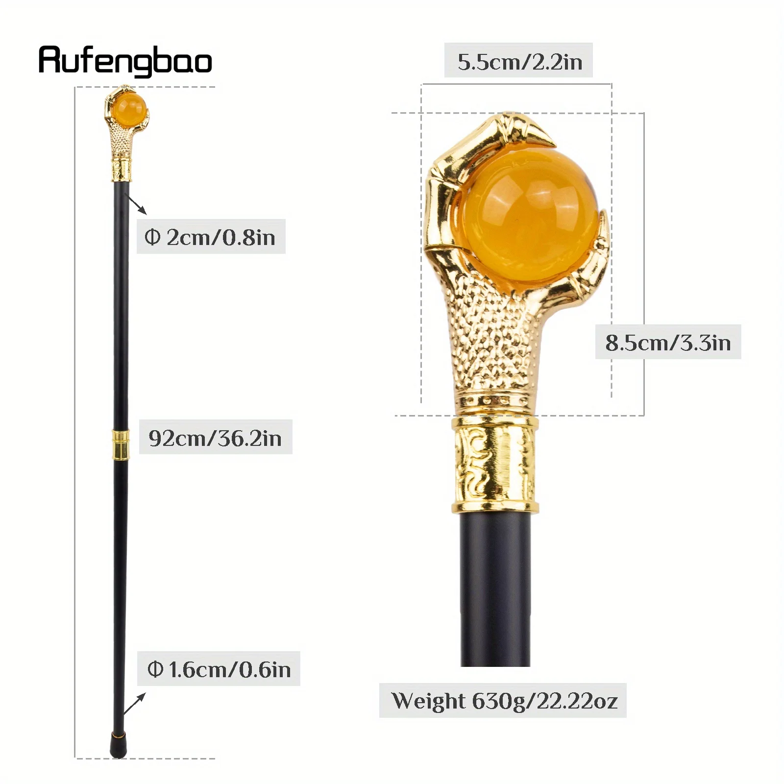 Orange Dragon Claw Grasp Glass Ball  Performance Stage Cane Stick For Halloween For Cosplay And Parties, For Cosplay & Party