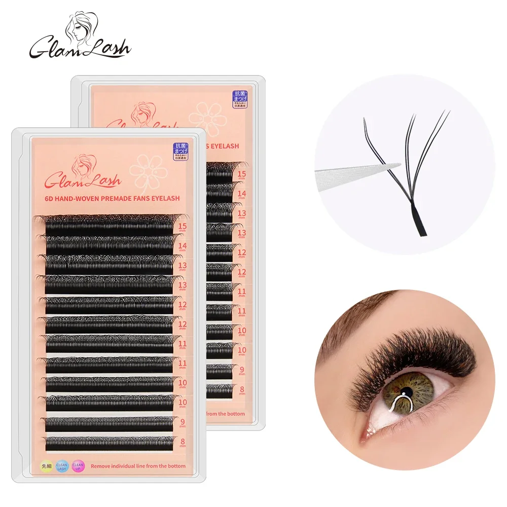 GLAMLASH Automatic Flowering W Shape Bloom 2tips 3D W Premade Fans Eyelash Extensions Natural Soft Light Individual Volume Lash