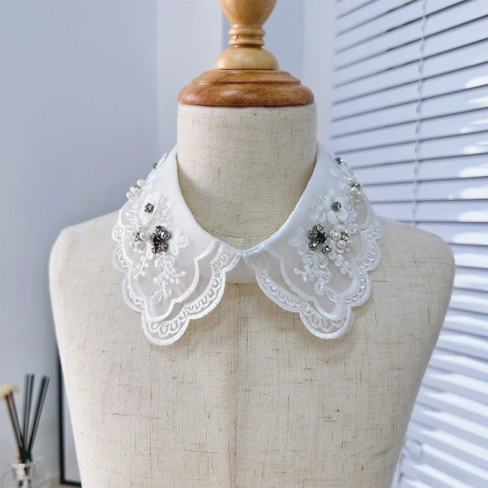 Fashion Collar Insignia Women's Lace Collar Shirt Collar Accessory Lace Up Shawl White Studded Fake Collar Detachable Shirt