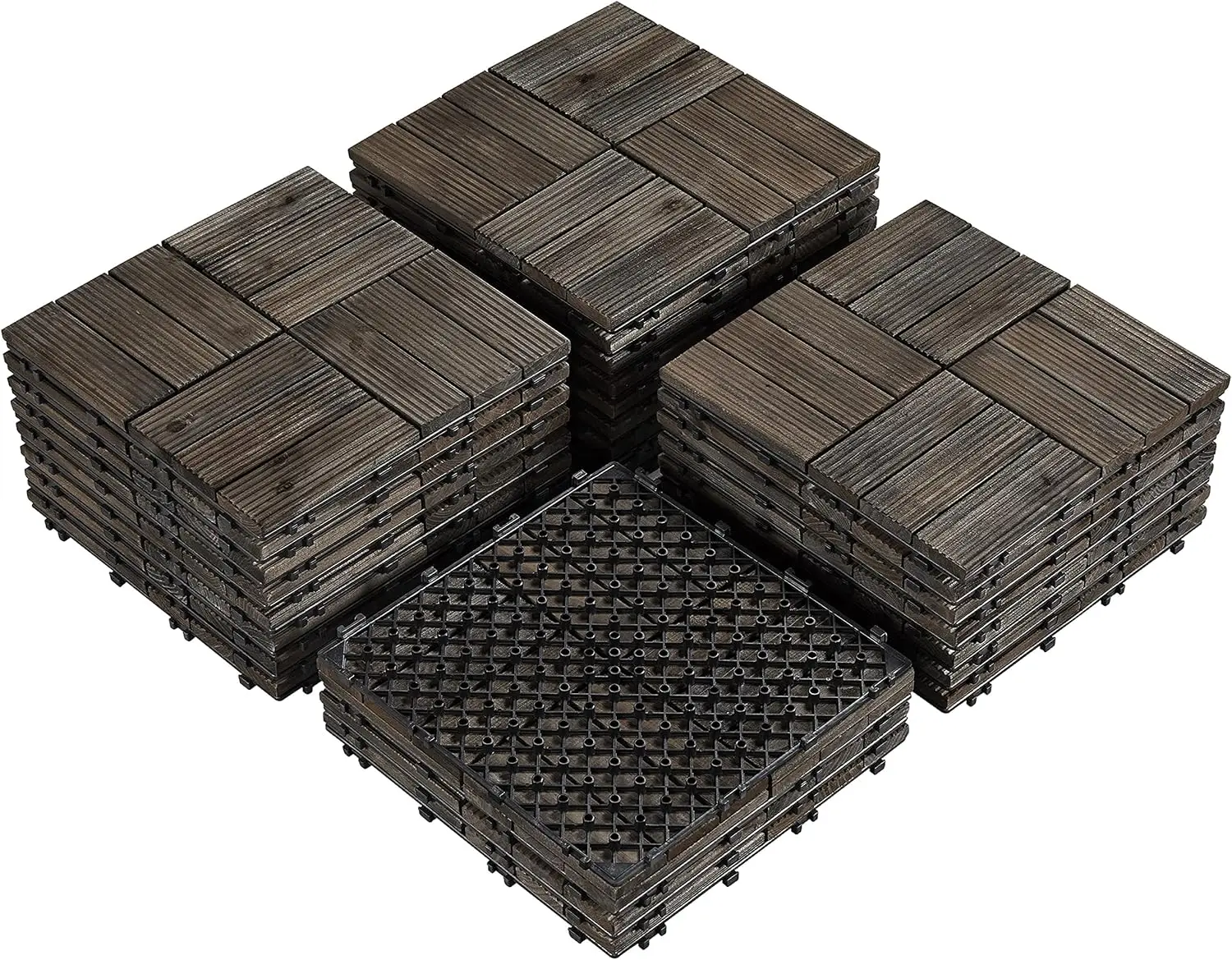 27PCS 12 x 12in Patio Tiles Solid Wood Deck Interlocking Deck Tiles for Outdoor Flooring Water Resistant  Black