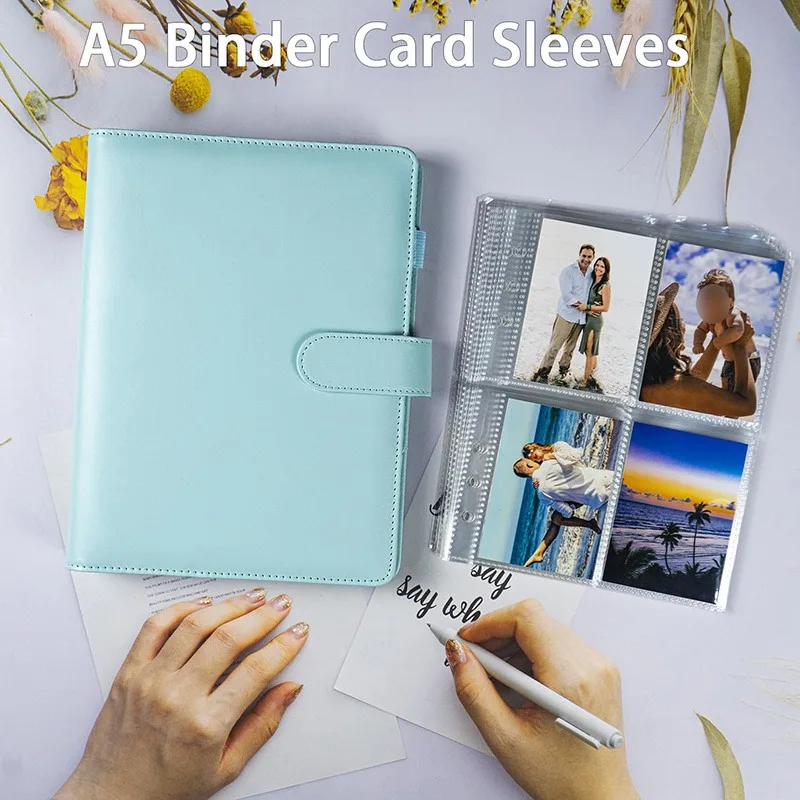 

A5 Notebook Photocard Binder 25pcs Page(4 Grids) PU Leather Loose Leaf Organizer Photo Binder Book Kpop Photo Albums Idol Cards