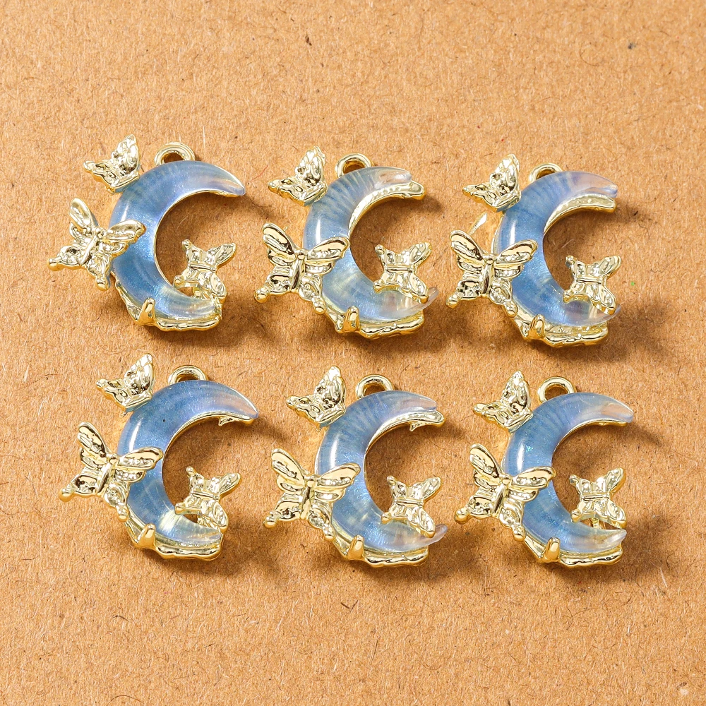 

5 шт., нежные подвески в виде бабочки, кристаллов и луны, подвески для ожерелья, серег, браслета, аксессуары для самостоятельного изготовления ювелирных изделий, принадлежности
