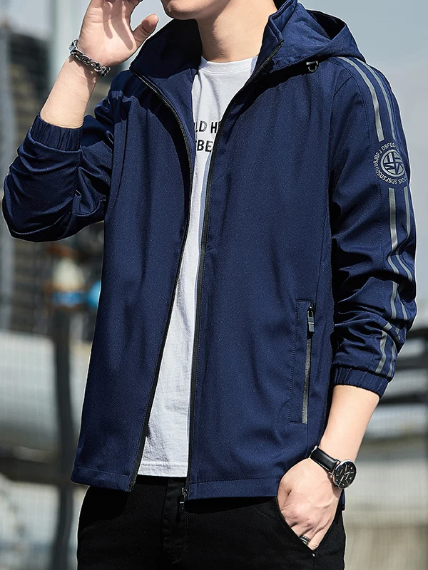 

Мужская повседневная одежда Jaet, весенне-осенняя рабочая одежда со съемным капюшоном, простая универсальная подставка из полиэфирного волокна, застежка-молния, чистая ...