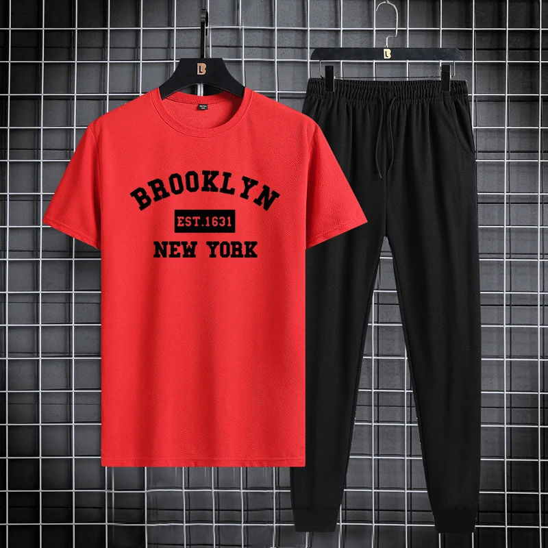 Trendy and fashionable sports suit summer quick drying thin breathable short sleeved T-shirt shorts two-piece set 2024 new item