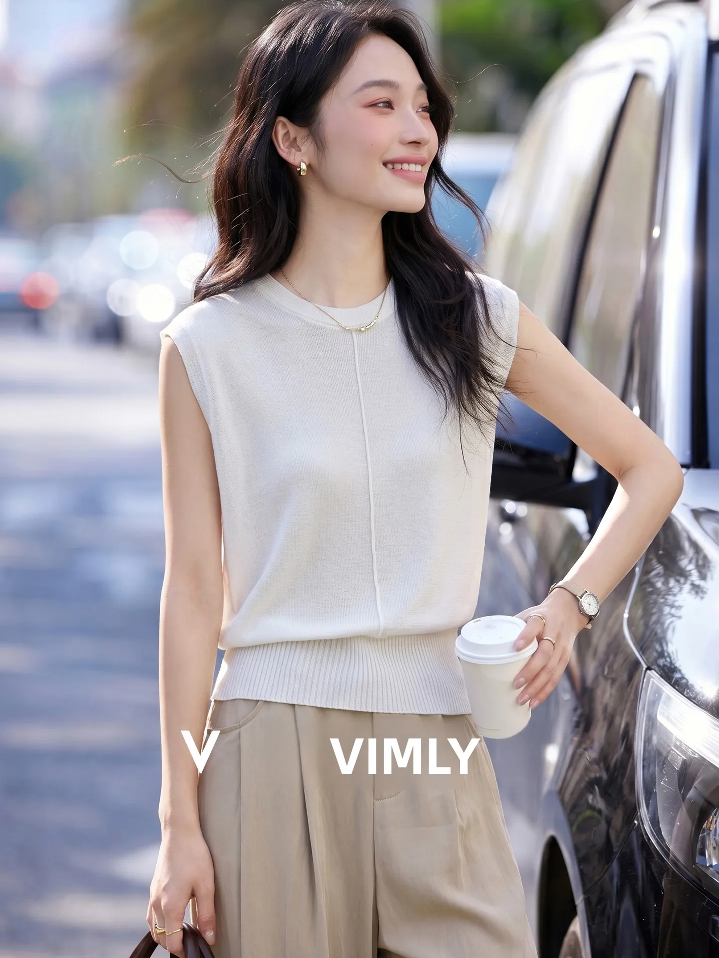 

Casual round Neck Sleeveless Women's T-shirt Linen Split Design Summer New Style Short Sleeve Ladies' Simple Fashion T-shirt