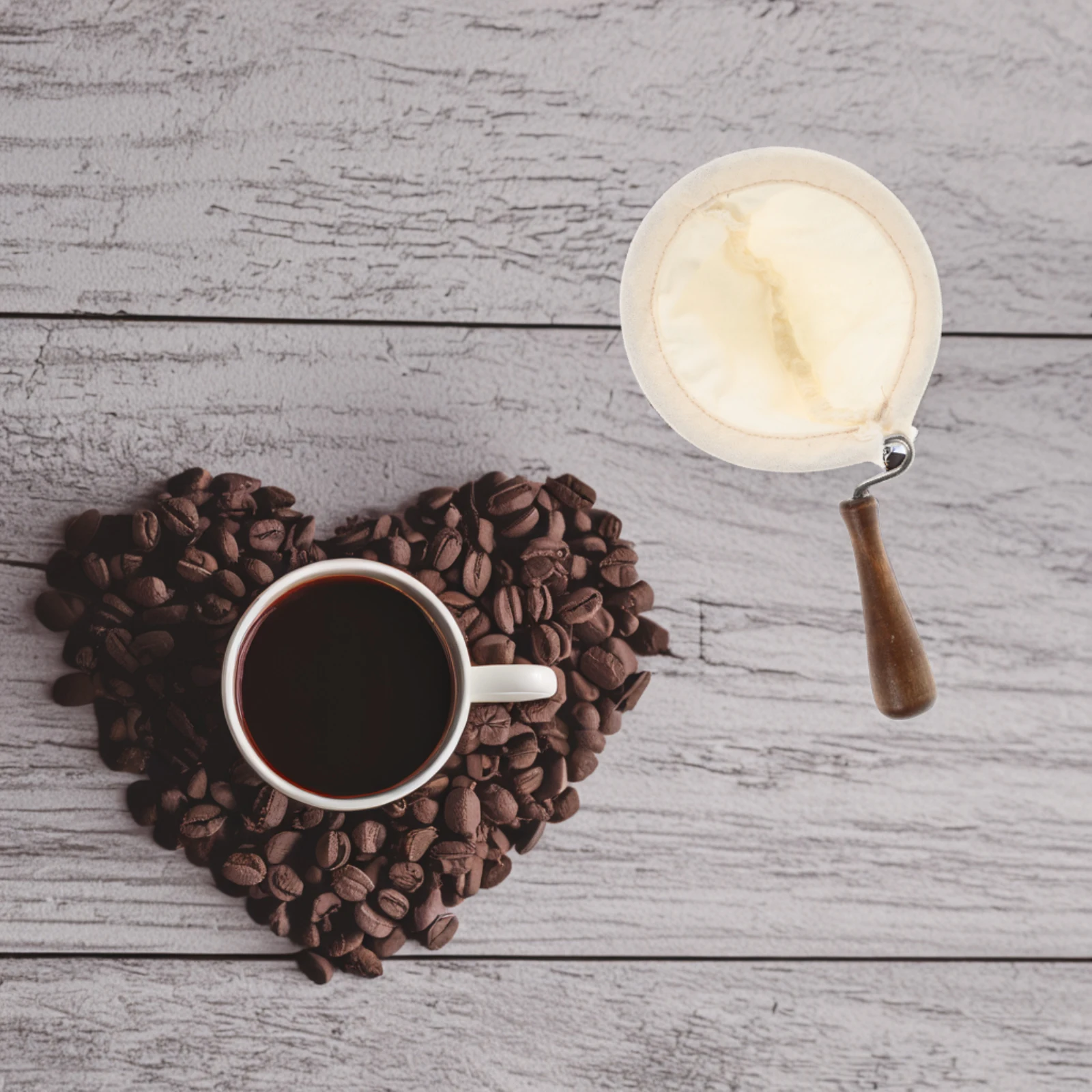 

Hand Drip Filter Funnel Wooden Handle Portable Cloth Coffee Maker Strainer For Home Office Travel Reusable Washable Coffee