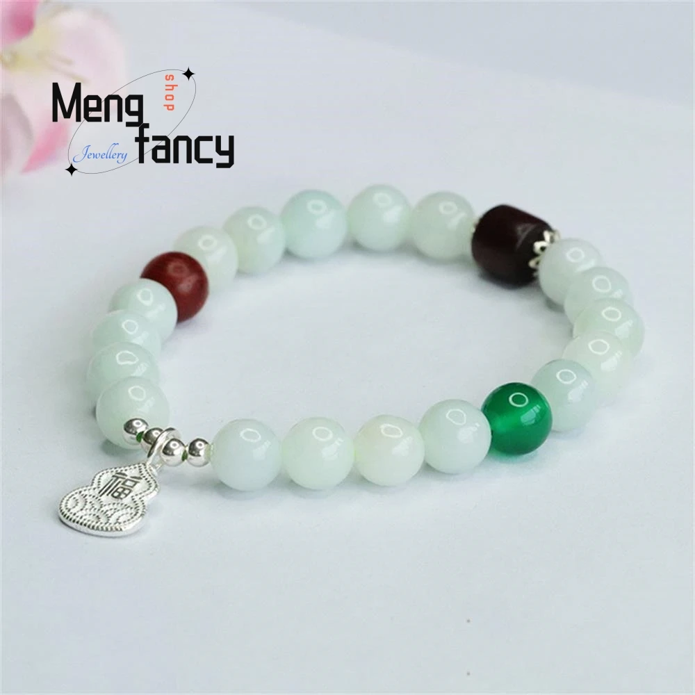 Natural Myanmar A-goods Jadeite S925 Silver Gourd Bracelet Exquisite Elegant Simple High-grade Luxury Quality Fashion Jewelry