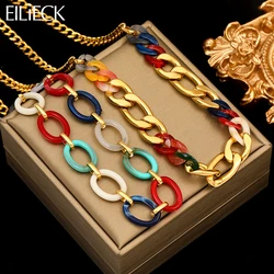 EILIECK 316L Stainless Steel Acrylic Splicing Thick Link Chain Necklace For Women Girl Fashion Neck Chain Punk Jewelry Gift