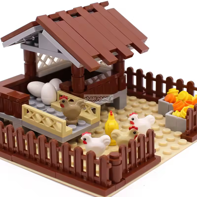 Marumine Farm Chicken Building Blocks Classic Construction MOC Bricks Set Assembly House DIY Model Kit תואם ל-95342pb