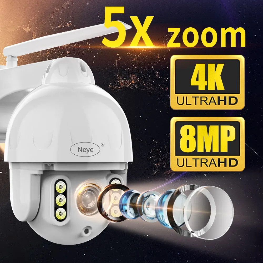 8MP 4K Waterproof Outdoor Wifi Camera with 5X Zoom PTZ Speed Dome Camera Ai Human Detection CCTV IP Camera