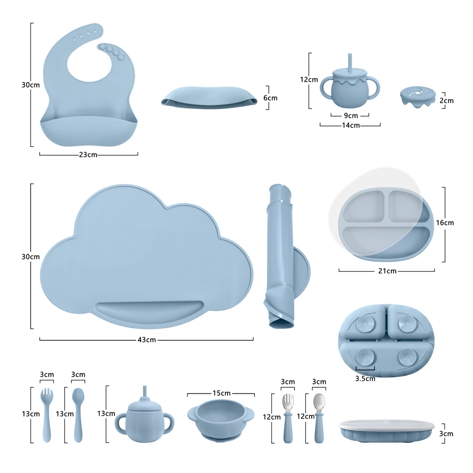 5PCS Food Grade Silicone Baby Feeding Sets Suction Bowl Fork Spoon Bibs Children Tableware free shipping Items For Kids
