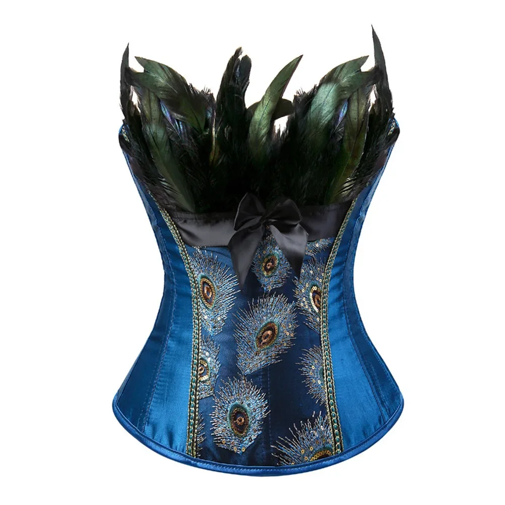 Gothic Corset Dress Steampunk Peacock Glitter Bustier Lace Up Corsage Tutu Burlesque Costume Carnival Party Outfit Plus Size view 5