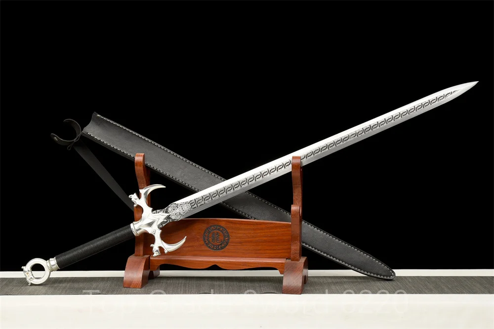 Excellent  Knight Sword Battle Ready Sword Forging Handmade Martial Art Sword Spring Steel Blade Full Tang Leather Sheath view 3