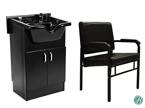 Shampoo Cabinet (Shampoo Bowl, Faucet, Drain) and AZLE Reclining Shampoo Chair BLACK for Beauty Salon and Spa