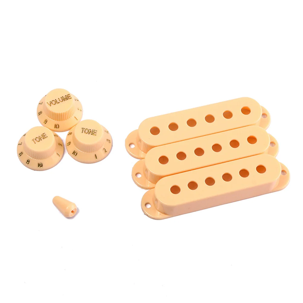 3 PCS 48/ 50/ 52mm Single Coil Pickup Covers Volume Tone Knobs Tip Set for ST Electric Guitar Replacement Parts (Beige)