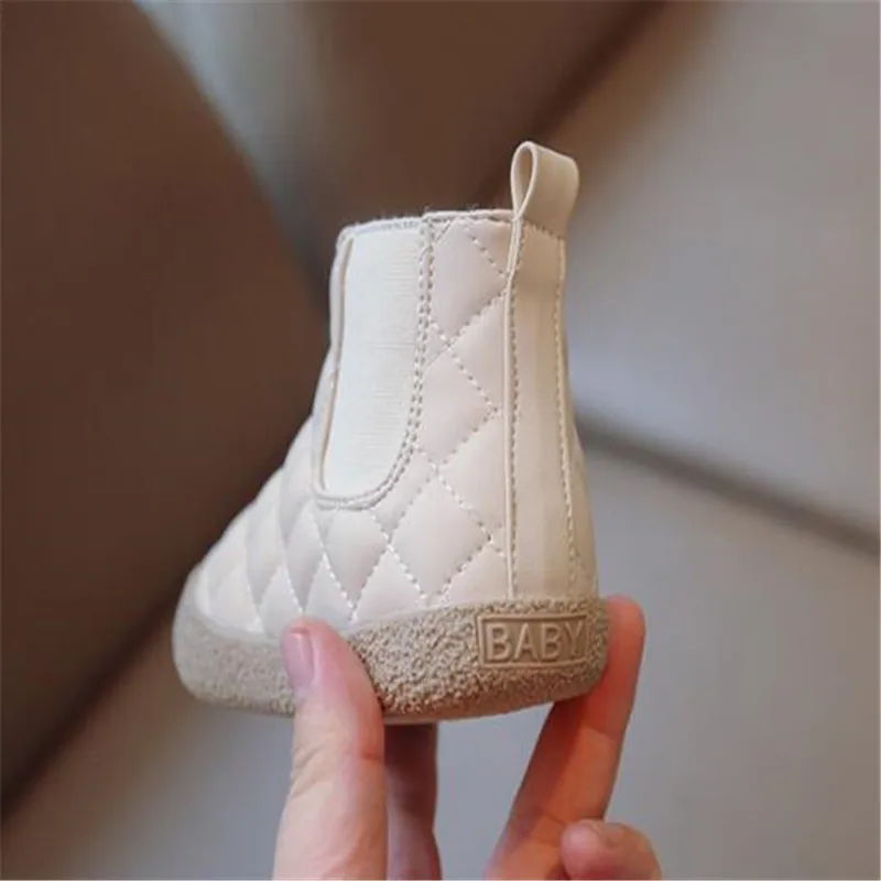 Girls Ankle Soft Sole Boot Fashion Comfortable Thick Warm Kids Rhombic Grid Thick Children Winter Cute Boys Boots Princess Shoes