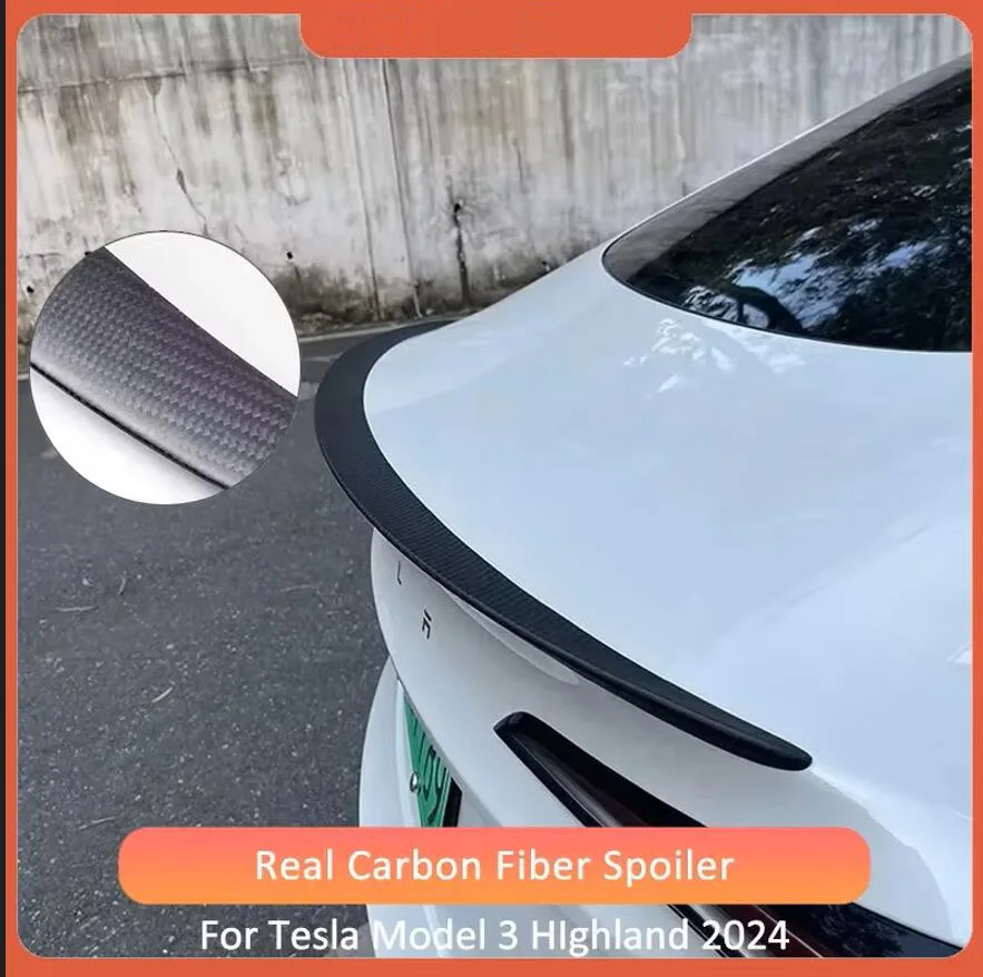 For Model 3 2024 Real Carbon Fiber Spoiler Tesla Model3 Highland 2024 Glossy Matte Carbon Trunk Wings Car Accessories