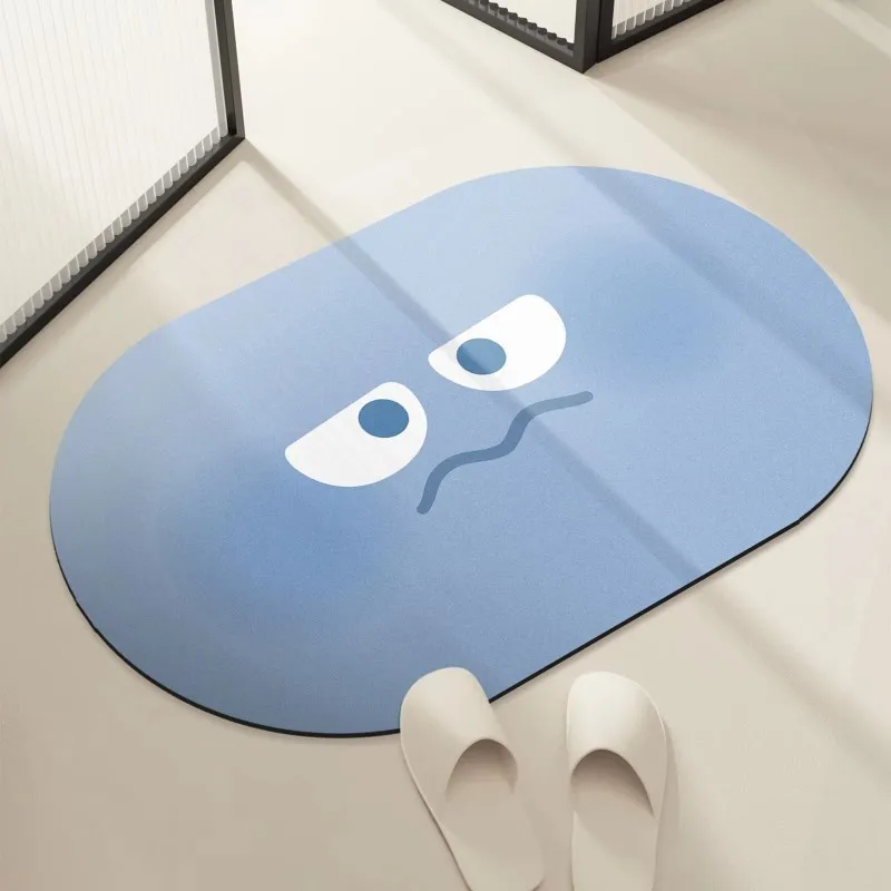 VIKAMA Minimalist Cartoon Oval Emoticon Doormat—For Bathrooms, Entryways, and Kids' Rooms—Absorbent, Non-Slip Home Decor