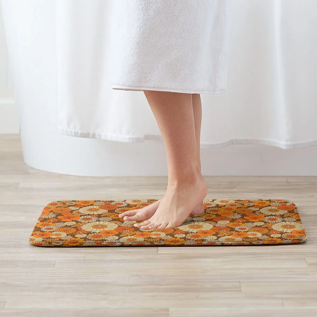 70s Retro Daisies, Vintage Flower Power, Orange And Brown, Boho, A Carpet Doormat BathMat Mat