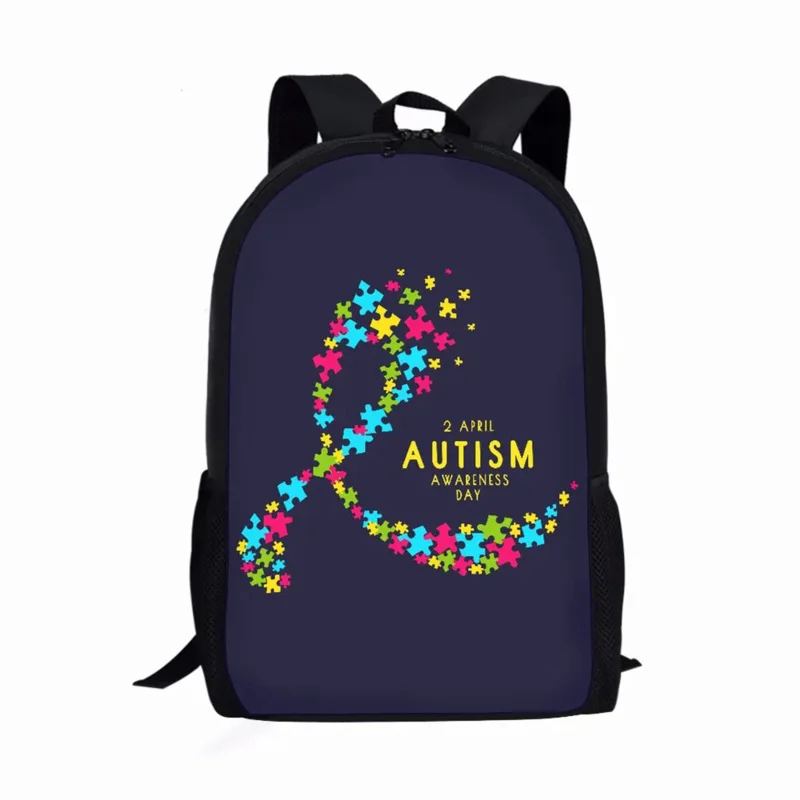 Mochila Informal con estampado para el día de la concienciación sobre el Autismo para jóvenes, estudiantes, niñas y niños, material escolar, almacenamiento diario