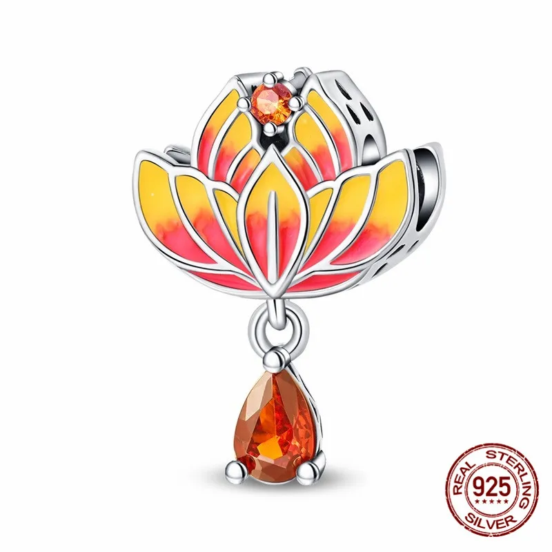 

925 Sterling Silver Lotus Pendant Bead Inlaid with Zircon Paired with an Original Bracelet DIY Womens Jewelry Gift