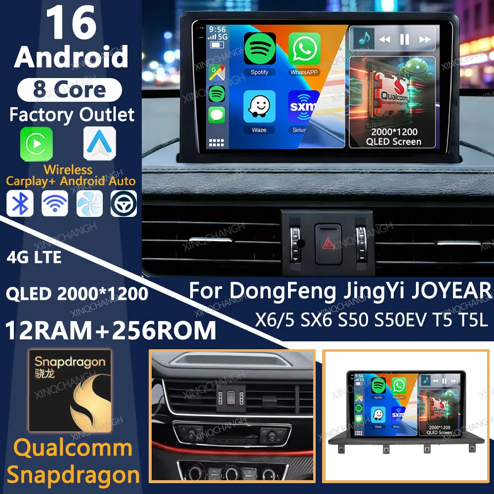 Android 16 Car Radio For DongFeng JingYi JOYEAR X6 X5 SX6 S50 S50EV T5 T5L BT Multimedia Stereo Video Player 4G LTE 5G WIFI QLED