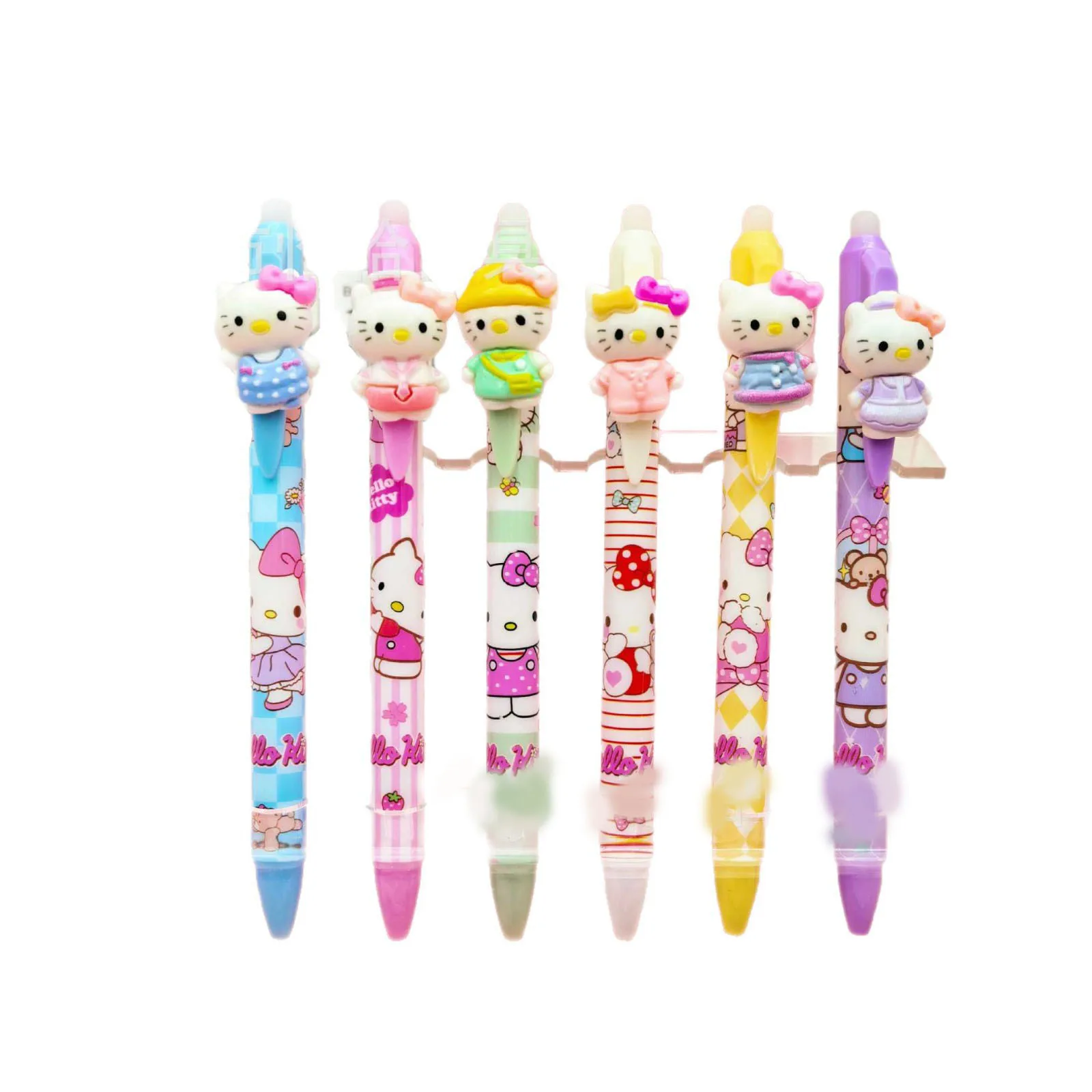 Zufällige Auswahl 3/6 Stück Hello Kitty Cartoon 0,5mm Radierbarer Blauer Stift Kawaii Hellokitty My Melody Signaturstift Schreibgerät für Schüler