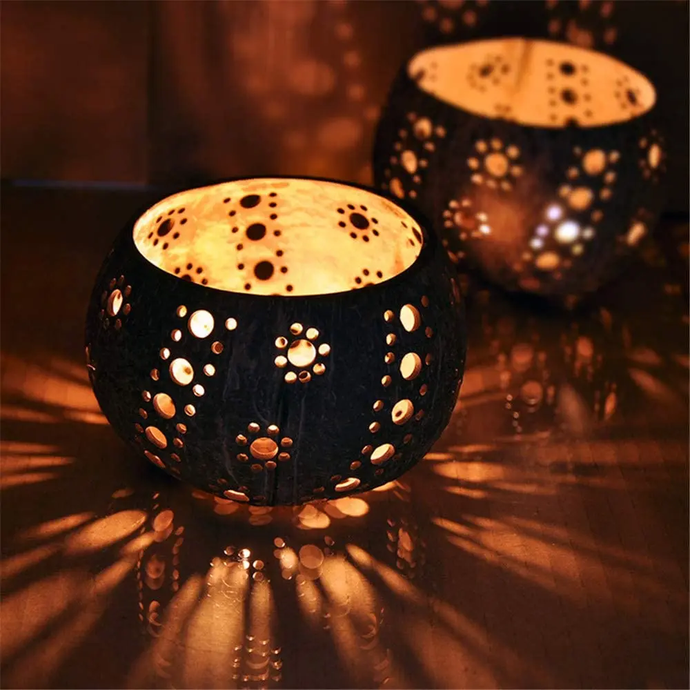 HOT Candle Coconut Shell Bowl,Candle Holders,Handmade Coconut Shell Candle Holder for Tealight Small Pillar,Storage Bowl