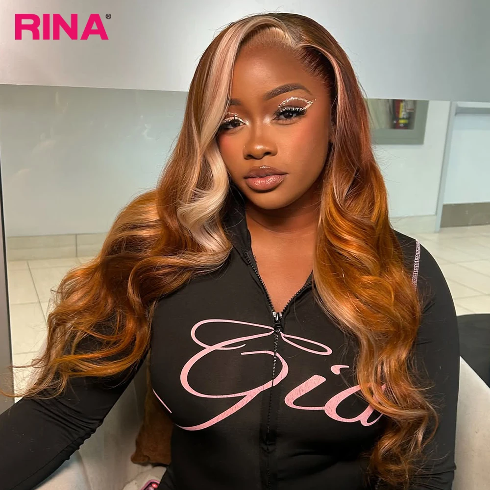 Orange With Blonde 13x6 Lace Front Wigs Body Wave Wig Pre Plucked 13x4 Drawstring Glueless Lace Frontal Human Hair Wigs For Wome