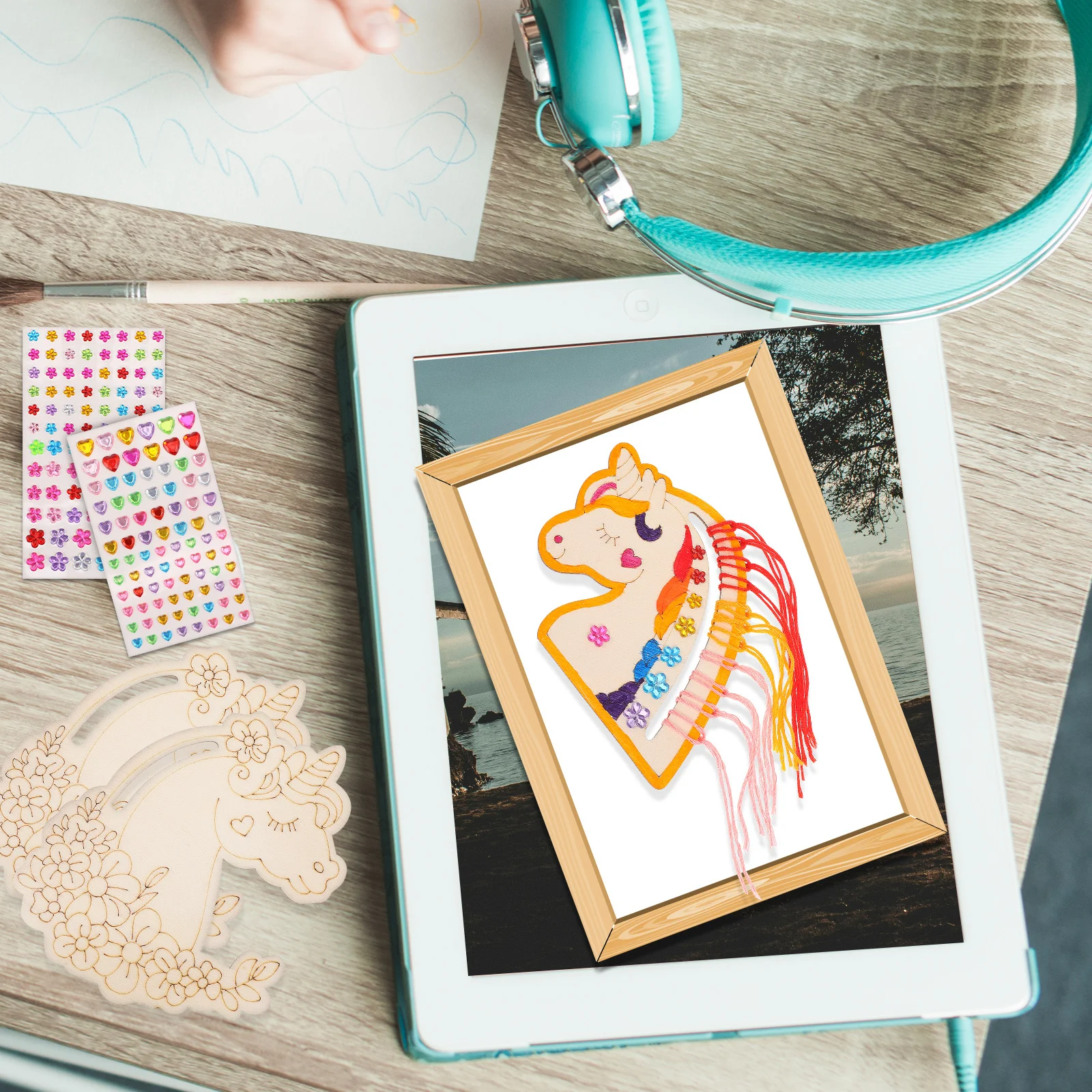 ชุดยูนิคอร์นไม้ดิบ 1 ชุด สำหรับงานประดิษฐ์สร้างสรรค์ เหมาะสำหรับงานปาร์ตี้ ห้องเรียน หรือวันฝนตก