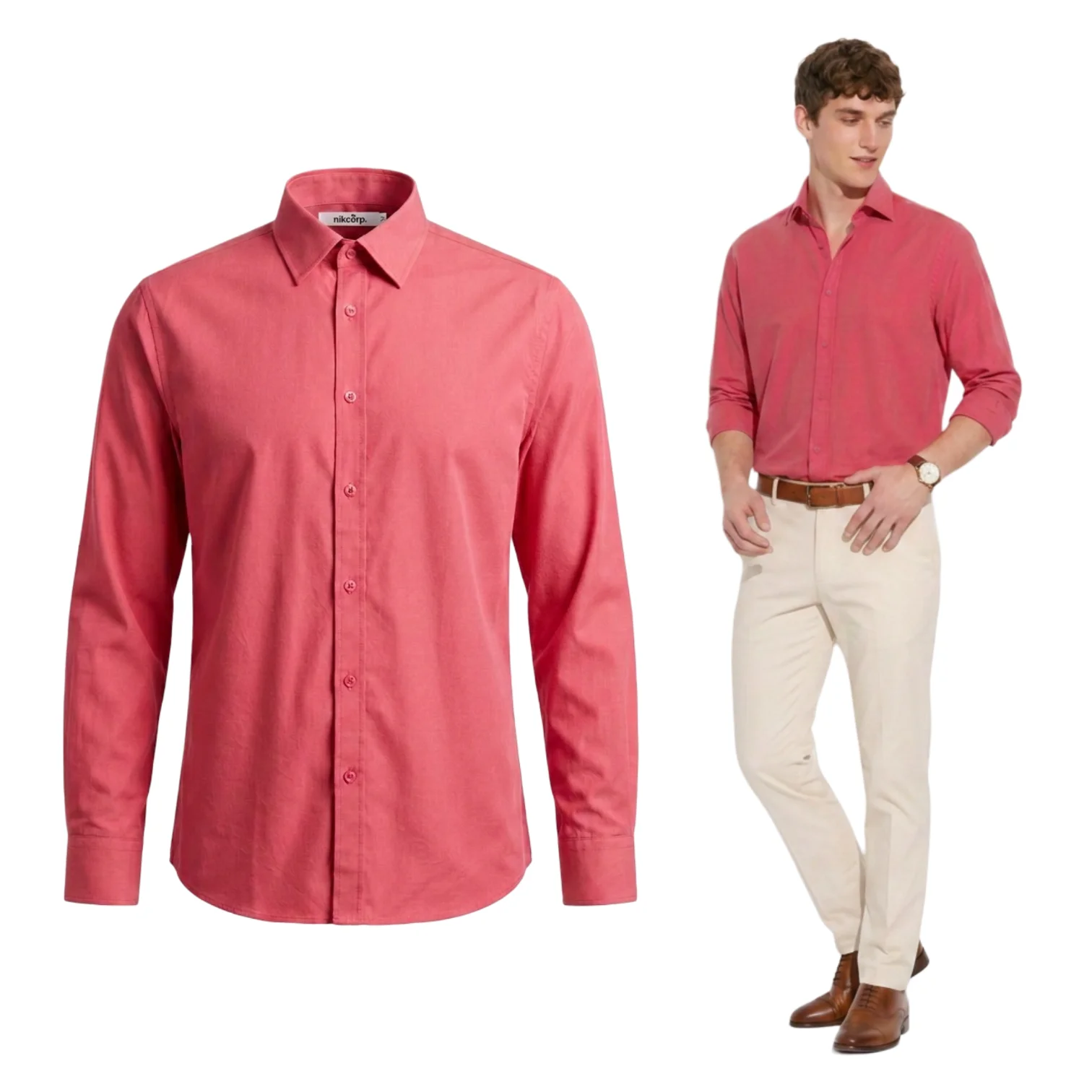 Chemise d'été décontractée en coton pour homme, manches longues, élégante, rouge, taille XL - Chemise en coton pour homme, vêtements décontractés pour homme, chemise coupe classique, chemise rouge pour homme, chemise de mariage, chemise de travail, chemise aérée pour homme