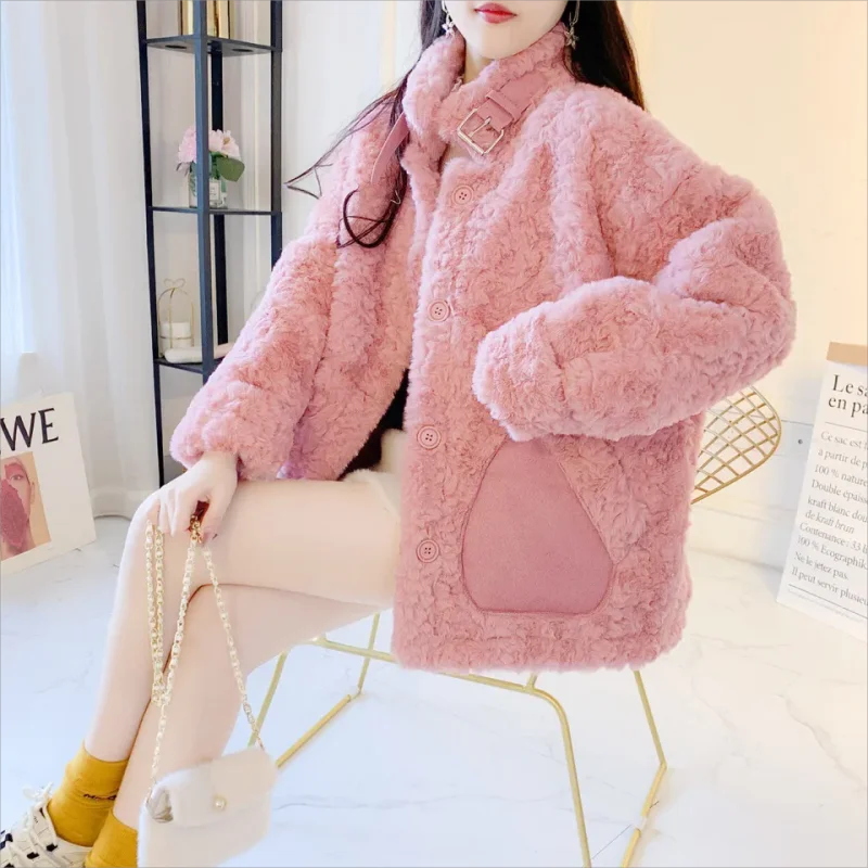 Thick Imitate Fur Jacket Female Autumn And Winter 2024 New Style Korean Loose imitation lamb wool Hair Short Coat Button Outwear