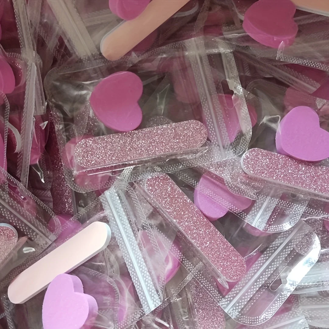 

1 set Nail Care Kit - Pink Glitter Nail File, Buffer, Heart Sponge. Fragrance-Free Tools for Manicure & Pedicure