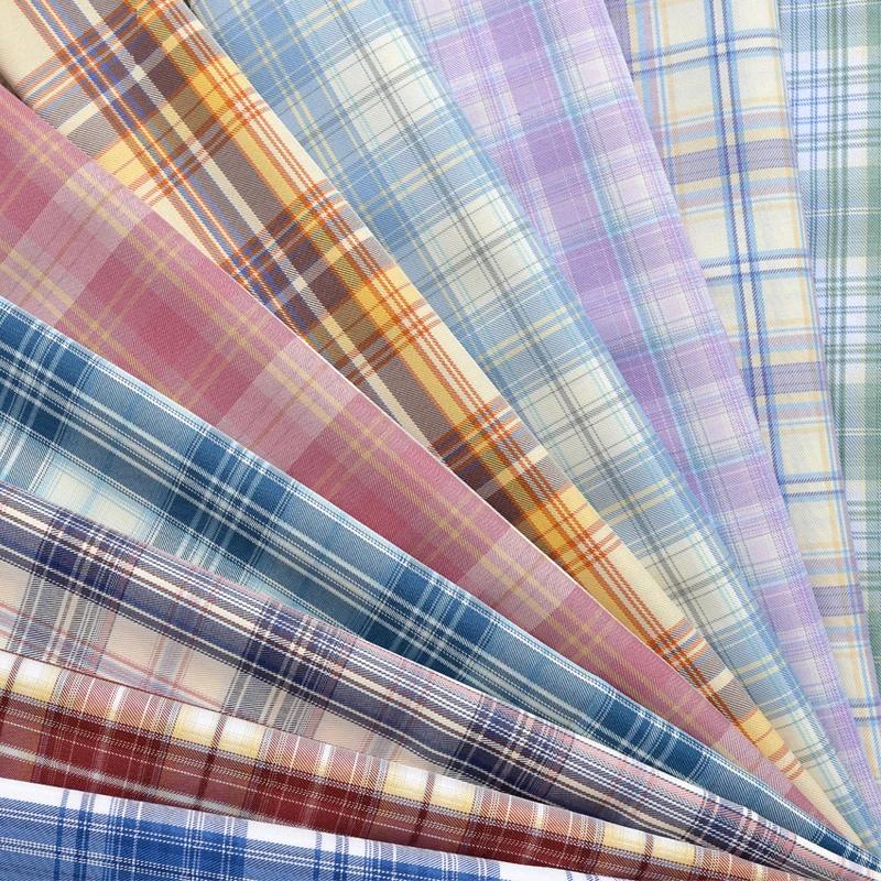 Twill sprawdź tkanina na ubrania torby na ubrania JK plisowana spódnica jednolita poliester przędza bawełniana barwiona szkocka krata 140cmx50cm