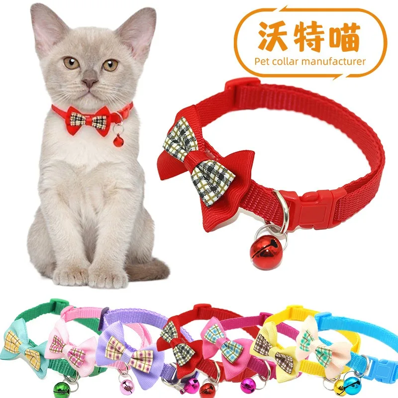 Adjustable Pets Cat Dog Collars Cute Bow Tie With Bell Pendant Necklace Fashion Necktie Safety Buckle Pet Clothing Accessoreis