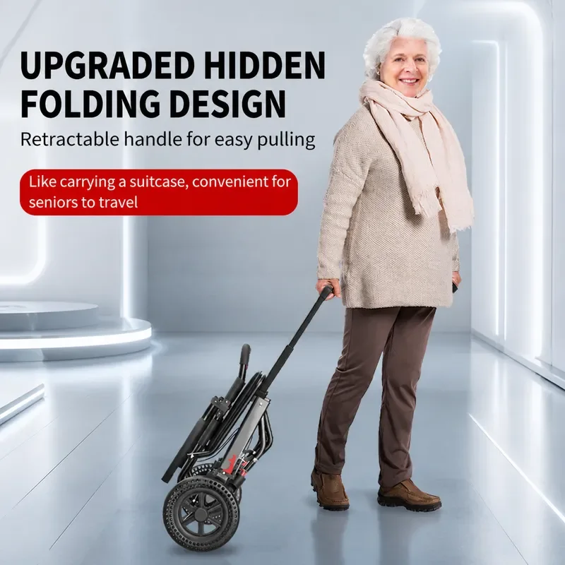 Ultra Lightweight Foldable Wheelchair Portable Travel Hand Push Cart with Belt Shopping Scooter for Elderly Blue