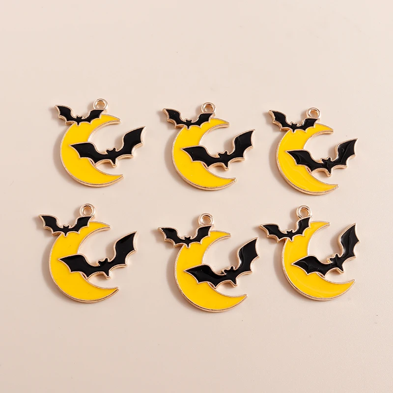 20 Stück 25 x 25 mm süße Emaille Halloween Mond Fledermaus Charms Anhänger für Schmuckherstellung Ohrringe Halsketten Armbänder DIY Bastelbedarf – Detail 2