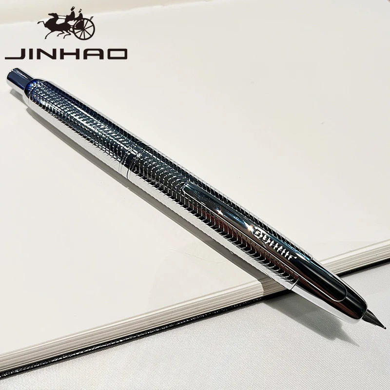 Jinhao 10-Füllfederhalter ohne Kappe mit Box, einziehbarer, feine Spitze in Silberchrom mit gewelltem, silbernem Chrom und Konverter-Schreibset – Detail 2