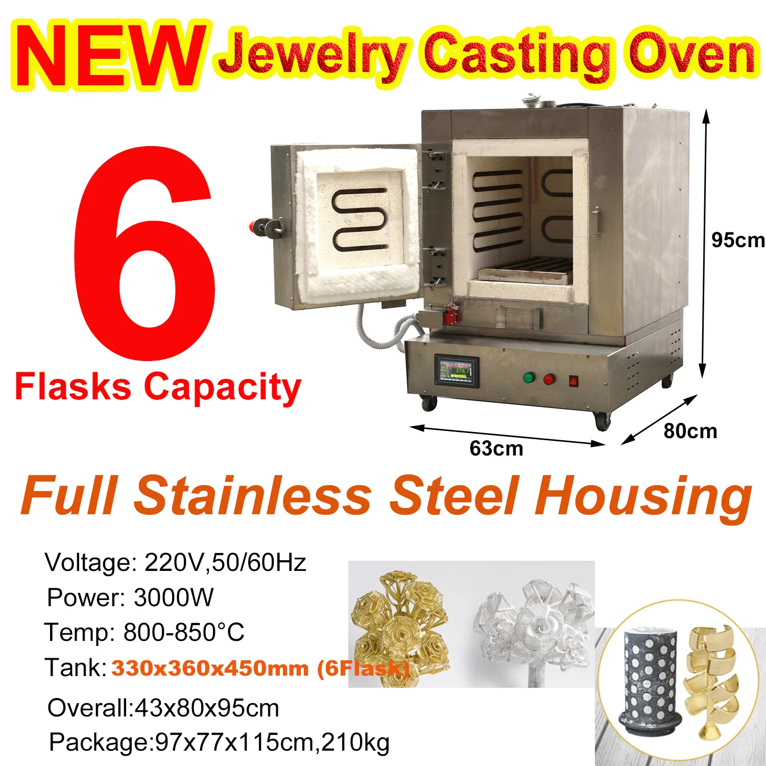 KW-87P 6X9 3KW 220V Metal Melting Furnace and Jewelry Lost Wax Casting Machine Furnace