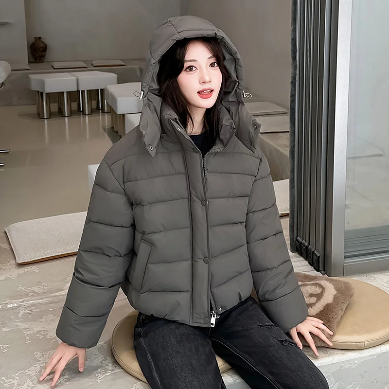 

2026 New Down Jackets Fashion Solid Women's Parka Winter Short Hooded Bread Clothes Long Sleeve Zipper Simple Female Outwear