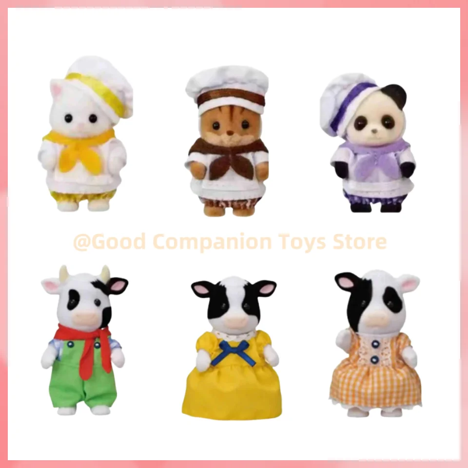 Genuine Sylvanian Families  Anime Cow Family Series And Chef Series Set Family Toy Cross Dressing Party Doll Christmas Gift Toys